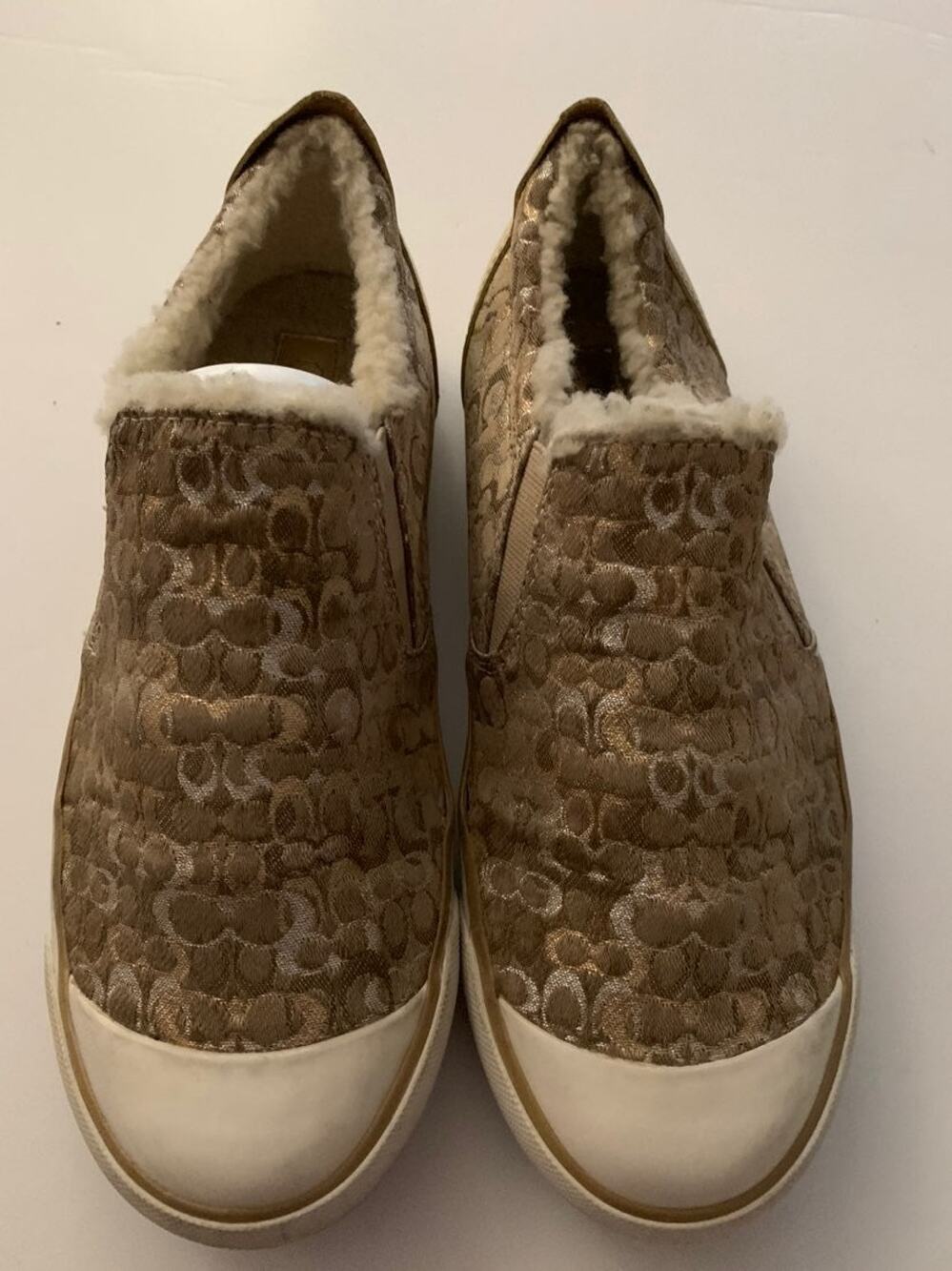 Women's Coach Beale Shearling Gold Sneakers Size 8B